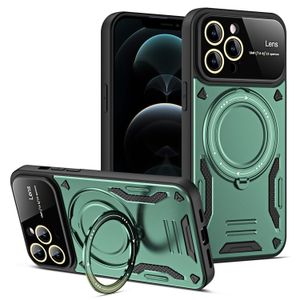 Hybrid Armor Shockproof Magsafe Magnetic Stand Case For Iphone 13 11 14 Pro Max Finger Ring Bracket Wireless Charging Cover With Glass Lens Camera Protection 1pcs