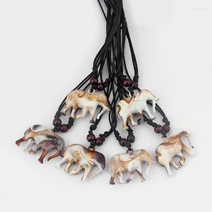 Pendant Necklaces Faux Yak Bone Resin Elephant Charms Necklace With Wax Cotton Cord Tribal For Men Women