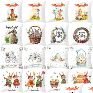 Kuddefodral Easter Bunny Pillow Case Cartoon Rabbit ERS 45x45cm Square Throw Home Car Office Drop Delivery Garden Textiles Bädd SUP DHTP1