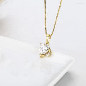 Pendant Necklaces Cute Small Love Heart CZ Charm Short Choker Necklace For Women Kids Girls Friend Jewelry Brass Gold Color Chain