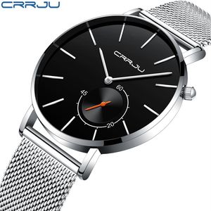 New Fashion Simple Men Watch CRRJU Unique Design Black Casual Quartz Watches Men Luxury Business Wristwatch Zegarek Meskie261E