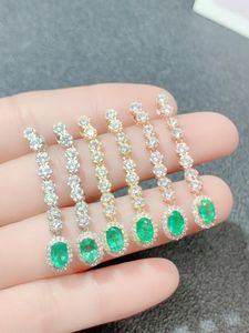 Dangle Küpeler Yulem Takı Köpüklü Doğal 4x6mm Emerald Yeşil Gem Damla Kadınlar için Gümüş 925 Küpe