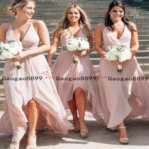 2019 American Grecian hi-lo Long Chiffon Summer Beach Party Bridesmaid Dresses halter v neck Simple Maid Of Honor Dress custom mad284L