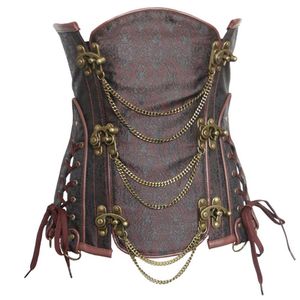 Women Steampunk Jacquard Corsets Luxury Lingerie Sexy Clubwear Underbust Slimming Corset Shapers with Swing Chains and Side Lace-u272e