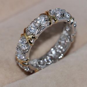 Victoria Wieck Eternity donna 3mm Topazio simulato Diamante 10KT Anello nuziale in oro bianco giallo riempito Fascia di fidanzamento Sz 5-11248c