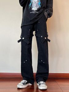 Erkek Kot Vintage Street Giyim Siyah Erkekler Yüksek Sokak Harajuku Gotik Hip Hop Şık y2k pantolon kot şen