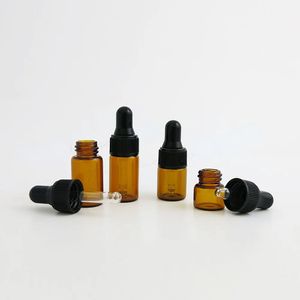 Kleine Tropfflaschen aus Glas, Gläser für ätherische Öle, Parfüm, winzige tragbare Flaschen, Fläschchen, 100 x Top-Qualität, 1 ml, 2 ml, 3 ml, Mini-süßer Bernstein, gnm