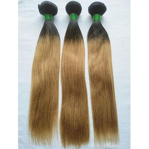 T1B 27 Honey Blonde 3 Bundles Ombre Colored Brazilian Hair Weave Wefts Straight Human Hair Weaves Non Remy Colored Hair Extensions261u