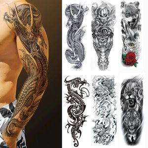 Large Arm Sleeve Tattoo Sticker Waterproof Temporary Tattoo Sticker Whale Tiger Fish Men Full Skull Totem Fake Tattoo for Women