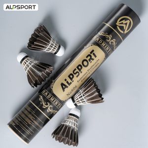 バドミントンShutttlecocks Alpsport 806 12pcsトレーニング用のブラックグースフェザーボール77 76スピード230721