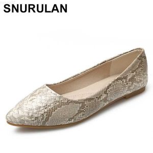 Dress Shoes SNURULAN Women pointed toe flat shoes snakeskin ballerinas ladies casual lace-up shoes comfort moccasins summer big size Zapatos L230721