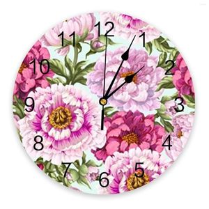 Wall Clocks Pink Peonies Clock Large Modern Kitchen Dinning Round Bedroom Silent Hanging Watch