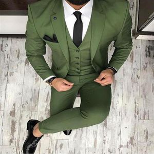 Senaste kappa byxdesigner gröna män passar smal fit mager 3 stycken smoking anpassad brudgum blazer prom party passar terno masculino205q