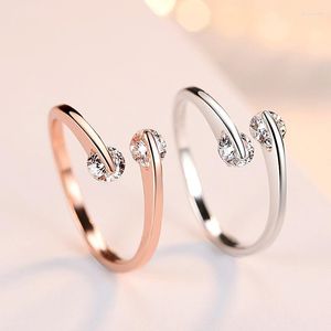 Bröllopsringar ring för kvinnor rosguldpläterad modedesign Twin Zircon Cubic Crystal Female Engagement äktenskapsmycken gåvor