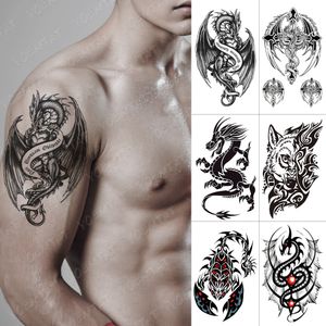 Waterproof Temporary Tattoo Sticker Dragon Wing Totem Flash Tatto Scorpion Wolf Maori Body Art Arm Water Transfer Fake Tatoo Men