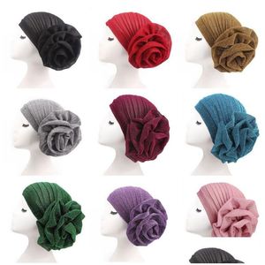 Party Hats Women Elastic Glitter Big Flower Turban Beanie Ladies Hair Protection 12 Colors Drop Delivery Home Garden Festive Supplies Dh6Dh