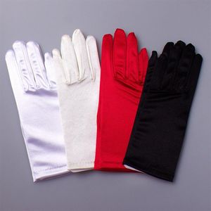 Hochwertige, schlichte, elegante, kurze Satin-Brauthandschuhe, neues Design, Rot, Schwarz, Weiß, Elfenbein, handgelenklang, voller Finger, Hochzeitsabend, Pa266A