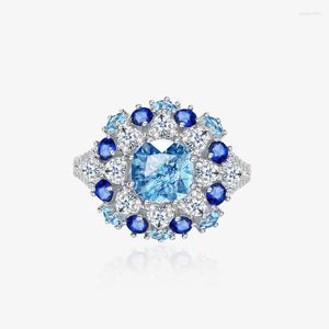 Cluster Rings European And American Trend 925 Sterling Silver Ring Marine Blue Zircon High-grade Sense Niche Ins Exquisite Luxury Jewelry