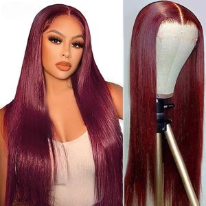 99J Borgonha Cabelo Liso Brasileiro 13x4 Lace Front Human Hair Perucas Red Color Pre-Plucked Lace Frontal Perucas Para Mulheres