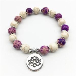 SN1327 Vintage Böhmen smycken kvinnors armband trendig design lotus charm yoga armband naturligt lila regalit sten armband320q