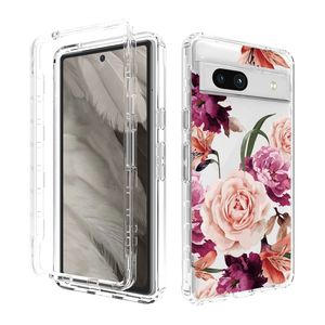 Estojos protetores transparentes de corpo inteiro 2 em 1 com estampa floral à prova de choque, capa de proteção em TPU macio para Google Pixel 6/6A/6 Pro/Pixel 7/Pixel 7 Pro/7A/8/8 Pro