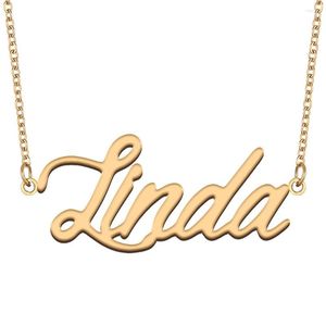 Pendant Necklaces Linda Nameplate Necklace For Women Stainless Steel Jewelry Gold Plated Name Chain Femme Mothers Girlfriend Gift