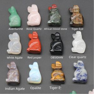 Stone Natural Carving 1 Inch Lovely Dog Crafts Ornaments Rose Quartz Crystal Healing Agate Animal Decoration Drop Delivery Jewelry Dhcr2