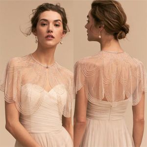 BHLDN DESIGNER PEADING BRIDAL JACKETS JEWEL NACK KORT BRIDAL WRAPS COPT elfenben CAPES WRAP BOLERO JACKA Custom Made226N