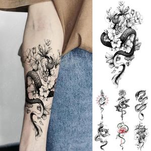 Autoadesivo del tatuaggio temporaneo impermeabile Y2K Flying Dragon Snake Geisha Flower Flash Tatoo Donna Uomo Manica del braccio Body Art Tatuaggi finti