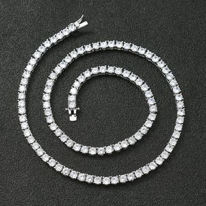 41 45 50 55CM 925 Sterling Silver Choker Tennis Necklace 3mm 4mm Zirconia Stones Chain Neckor for Women Engagement Wedding Part179w