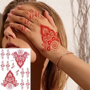 Red Henna Temporary Tattoos for Women Flower Mandala Mehndi Stickers for Hand Women's Body Protection Tattoo Waterproof