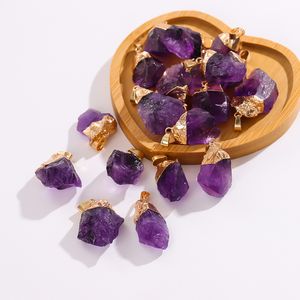 Natural Druzy amethyst pendant irregular crystal raw stone gold plated Charms for Necklace Earrings Jewelry Making Accessory