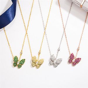 European and American four-leaf clover butterfly necklace female s925 sterling silver diamond pendant fashion fresh clavicle chain179o