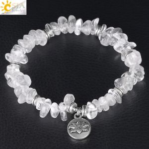 CSJA Gravel Bracelet Irregular Natural Stone Beads White Crystal Chip Bracelets for Women Lotus Flower Pendant Handmade Jewelry El199m
