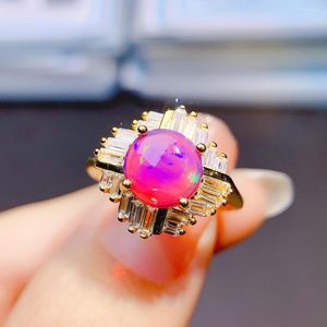 Klusterringar runda 8mm naturliga rosa opal cabochon ring 925 sterling silver engagemang för kvinnor gåva