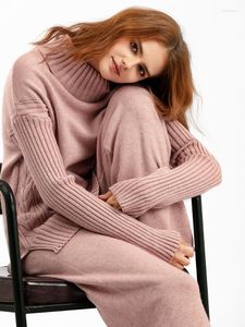 Pantaloni a due pezzi da donna Maglione Set Abiti da donna Autunno Inverno Dolcevita allentato Pullover lavorato a maglia Tute Tute a vita alta Pantalone