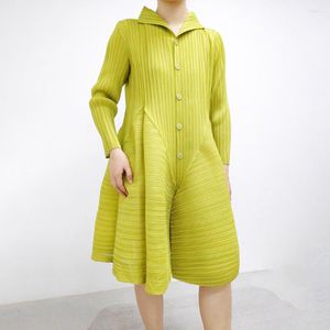 Casual Dresses Miyake Shi Shang Autumn Summer French Small Fold Female Flower Bud kjol Slim and Age Reducing Lantern Dress