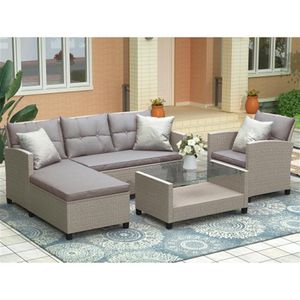 U STYLE Set di mobili da giardino per esterni 4 pezzi Set da conversazione Divano componibile in rattan di vimini con cuscini di seduta US stock47902550