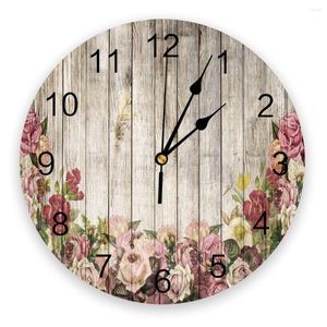 壁時計木穀物の花レトロ時計家の装飾寝室サイレントデジタルキッズルームのためのサイレントデジタル