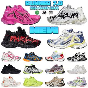 nuove donne uomo Paris Runner 7.0 Graffiti Fluo Green Lime Trainers Nero Bianco Rosa giallo blu rosso Trend designer Jogging 7s famosi sport vintage outdoor Sneakers