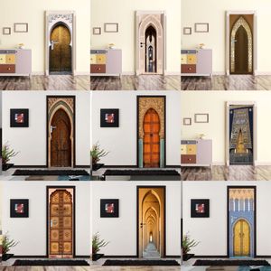 Wandaufkleber, Vintage, 3D-Tür, Persönlichkeit, Bogen, Holz, Heimdekoration, renoviert, selbstklebend, 230720