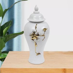 Storage Bottles Ceramic Flower Vase Ornaments 18" Table Centerpieces White And Aureate Ginger Jar For Arrangement Floral Room