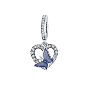 Serve para pulseiras Pandora 20 pçs pingentes de borboleta azul brilhante contas de pingentes de prata para mulheres colar europeu faça você mesmo joias