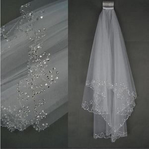 Velo da sposa bianco avorio Accessori da sposa in tulle morbido a due strati Veli da sposa con velo di cristallo248k