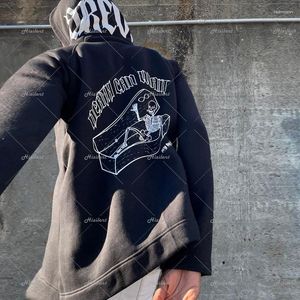 Herrtröjor zip hoodie y2k grunge kläder tröja koreansk mode punk sportrock pullover anime tryck gotisk gatakläder lång ärm