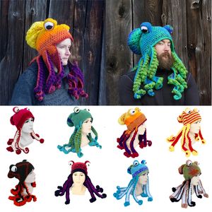 Caps Hats VOGUEON Adult Novelty Handmade Funny Animal Tentacle Octopus Hat Crochet Beard Men s Knit Headgear Party Gift 230720