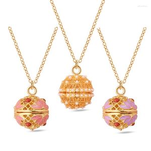 Pendant Necklaces Super Dainty Chinese Classic Colour Drop Oil Gem Micro-inlaid Hollow Out Ball Lava Stone Aroma Diffuser Necklace