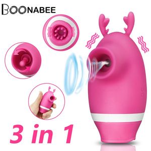 Sucking Vibrator 3 in 1 toys Oral Licking Tongue 5 velocità Massaggiatore per capezzoli G spot Stimolazione del clitoride Giocattoli per le donne 210417216G