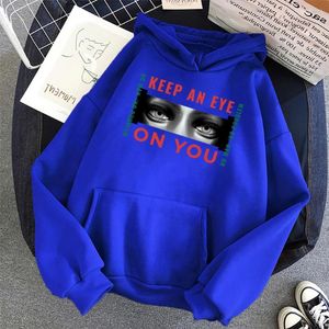 Herrtröjor 2023 Autumn Fleece Hoodie Håll ett öga på dig Retro Funny Pullovers Casual Fashion Sweatshirts Harajuku Y2k Clothes Men Men