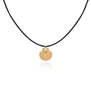 Pendant Necklaces INS 18k Gold Plated Scalloped Shell Necklace For Women Black Rope Cord Choker Fashion Jewelry Gift